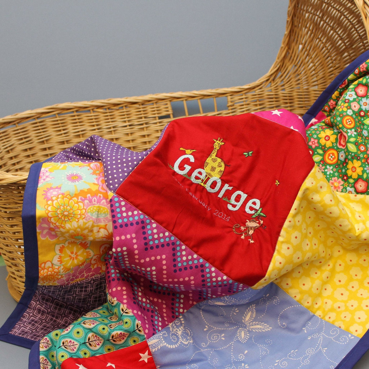 Bespoke Custom Personalised embroidered quilt - 2 Green Monkeys