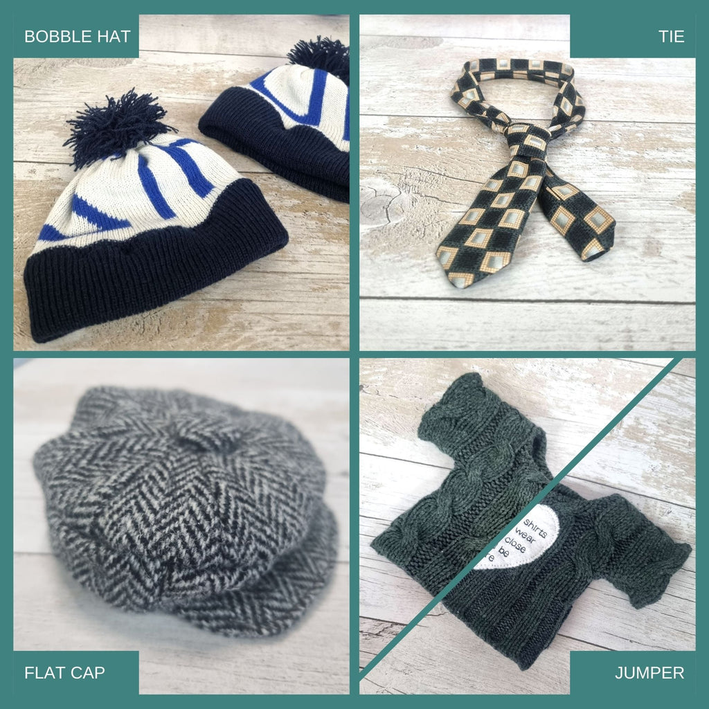 Clothing for memory bears - tie / scarf / hat / jumper - 2 Green Monkeys