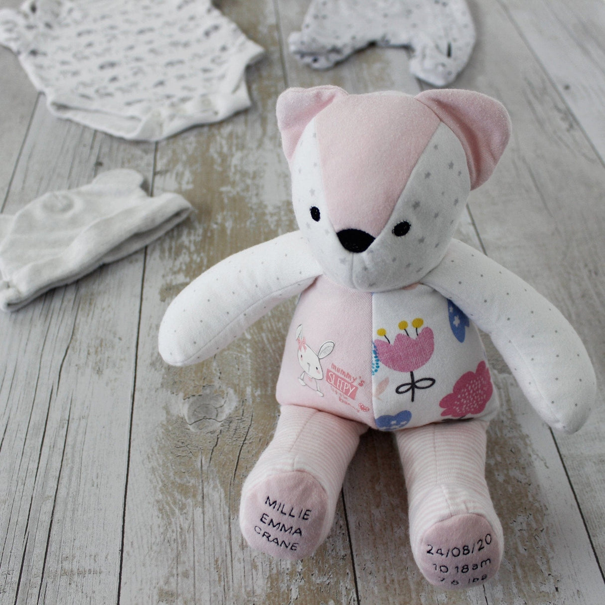Memory keepsake bear - recycled from babies clothing - 2 Green Monkeys