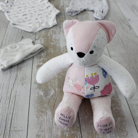 Memory keepsake bear - recycled from babies clothing - 2 Green Monkeys