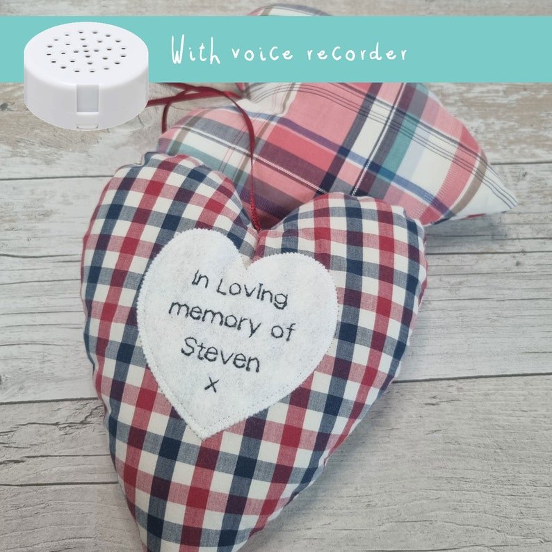 Memory keepsake heart with voicegift voice recorder message - made from loved ones clothing / shirt - 2 Green Monkeys