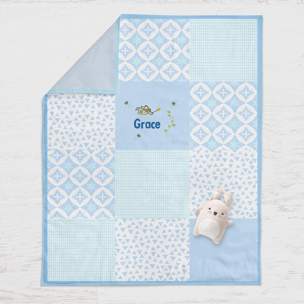 Personalised embroidered quilt - blue fairy design - 2 Green Monkeys