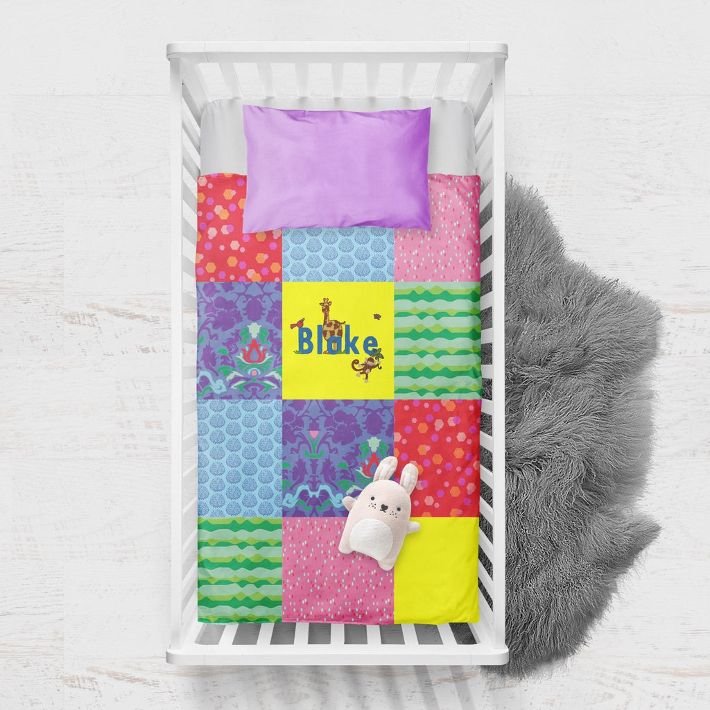 Personalised embroidered quilt - bright zoo design - 2 Green Monkeys