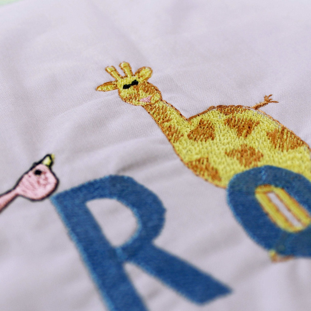 Personalised embroidered quilt - pastel zoo design - 2 Green Monkeys