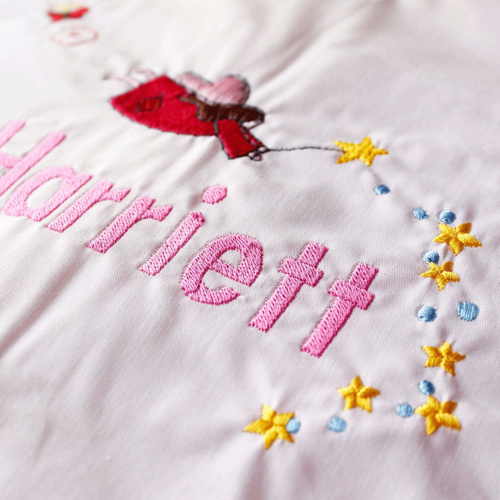 Personalised embroidered quilt - pink fairy design - 2 Green Monkeys