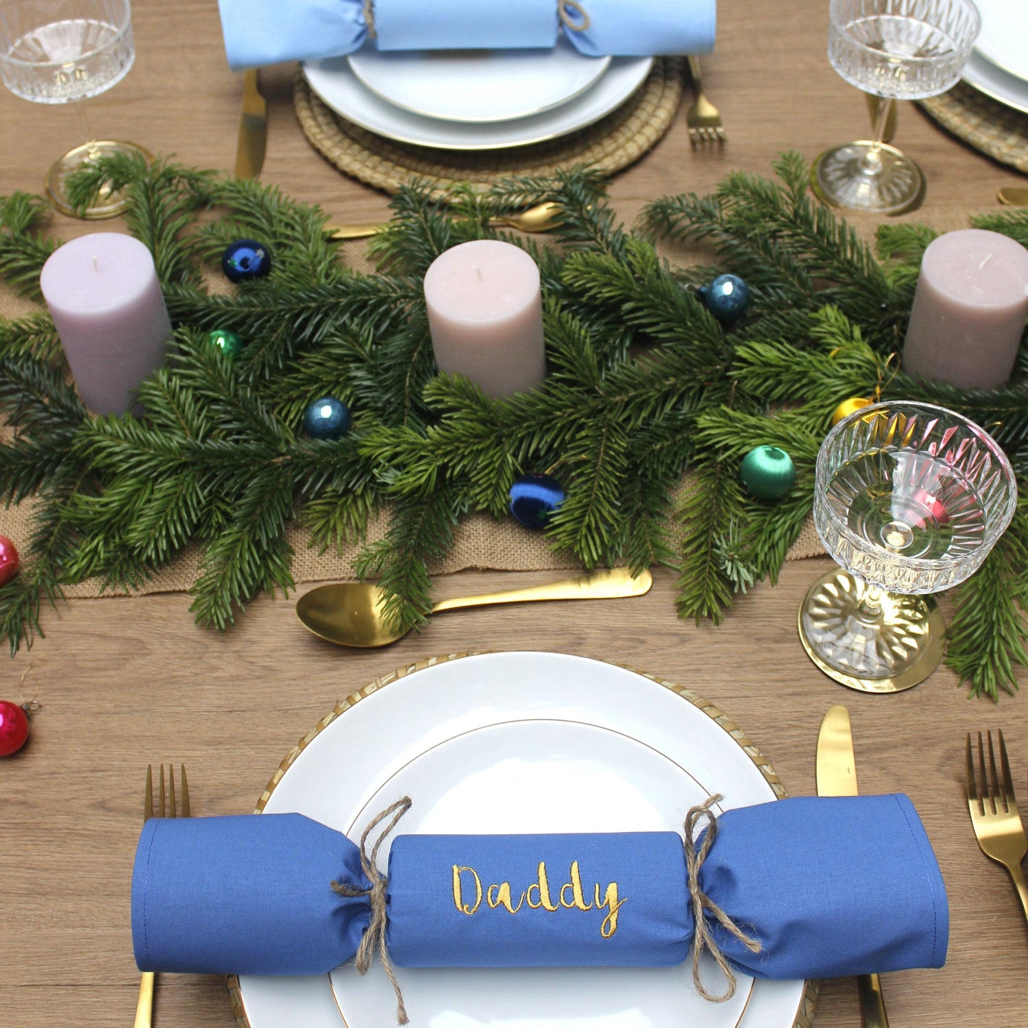 Reusable Crackers / Personalised Fabric Cracker Napkins (Blue Set) - 2 Green Monkeys