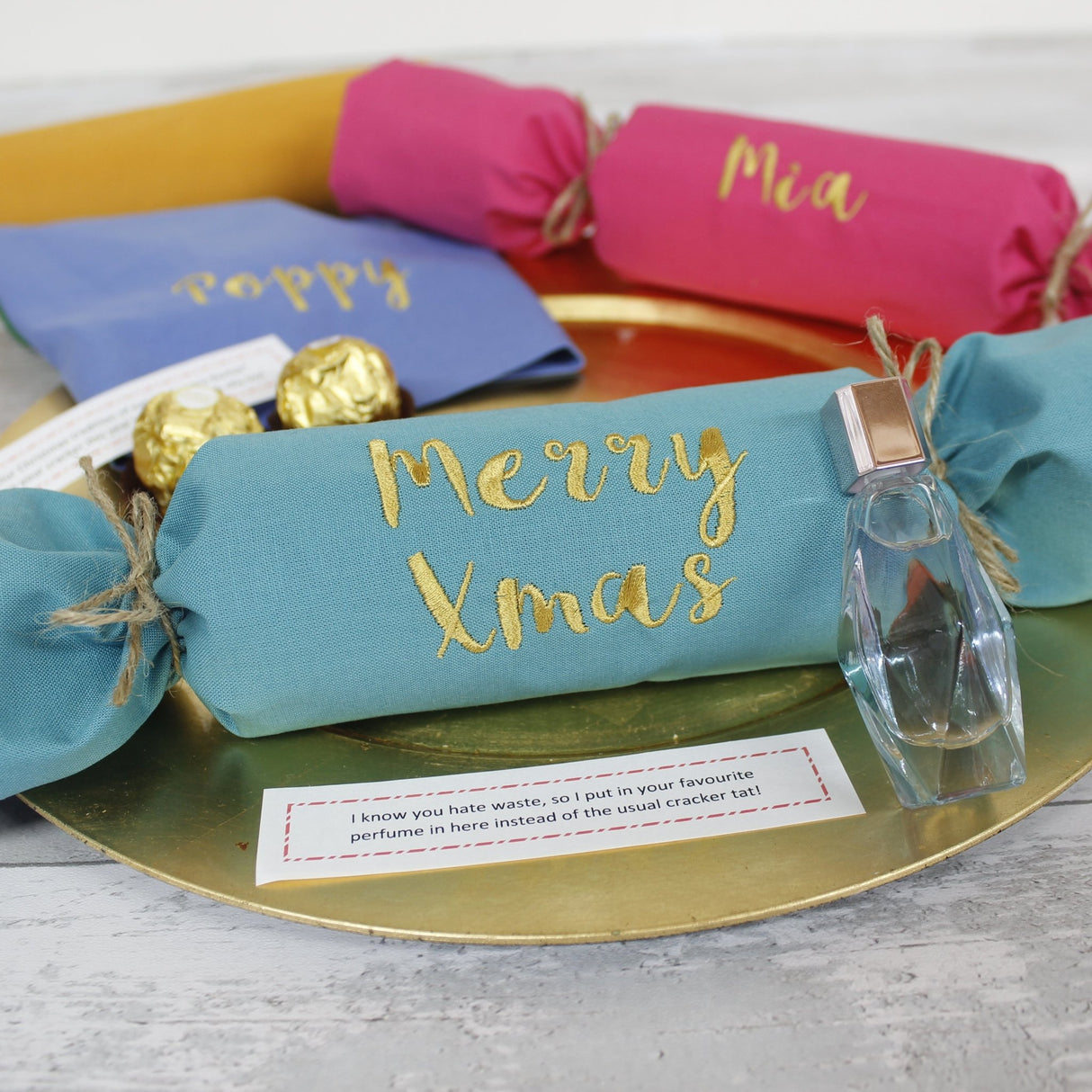 Set of Personalised Sustainable Fabric Christmas Cracker Napkins (bright colours) - 2 Green Monkeys