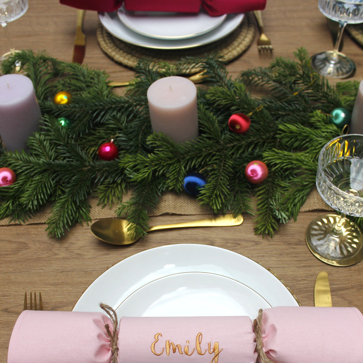 Sustainable Crackers / Personalised Fabric Cracker Napkins (Pink Set) - 2 Green Monkeys