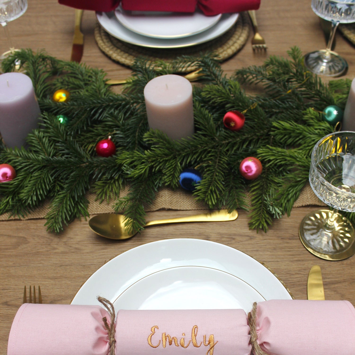Sustainable Crackers / Personalised Fabric Cracker Napkins (Pink Set) - 2 Green Monkeys