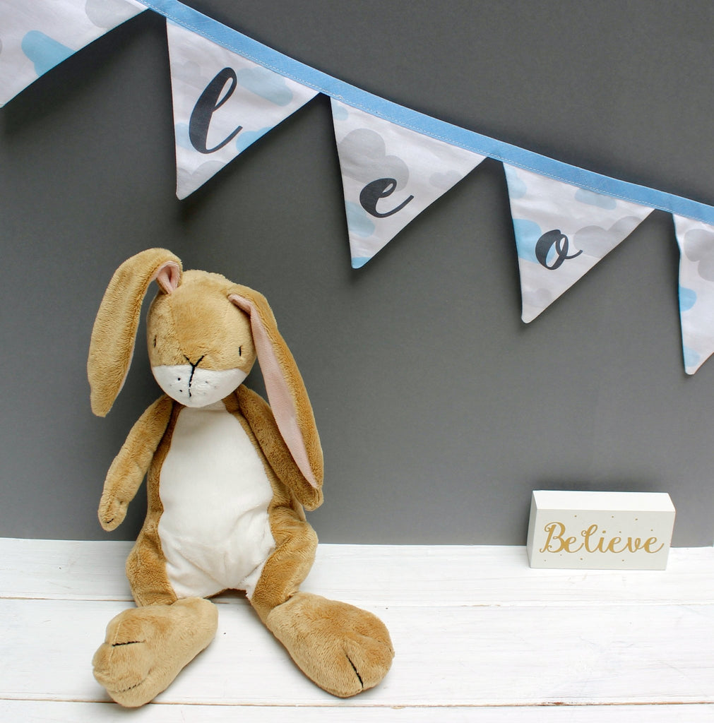 Blue Cloud Personalised Name Bunting - 2 Green Monkeys