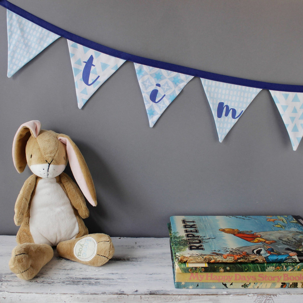 Blue Personalised Name Bunting - 2 Green Monkeys