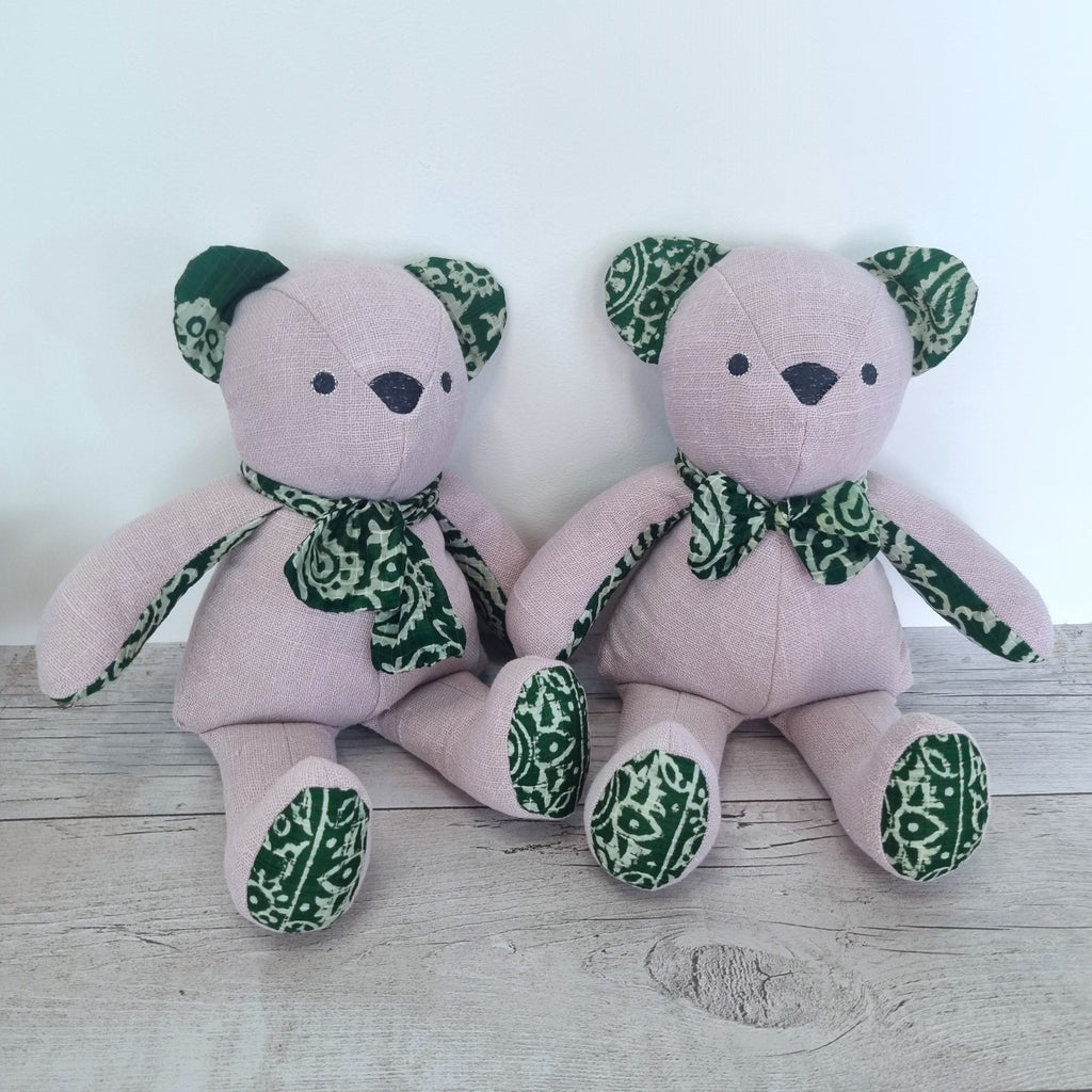 Clothing for memory bears - tie /scarf / hat / jumper - 2 Green Monkeys