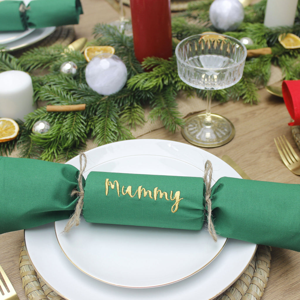 Eco Christmas Crackers / Personalised Fabric Cracker Napkins (Traditional Set) - 2 Green Monkeys