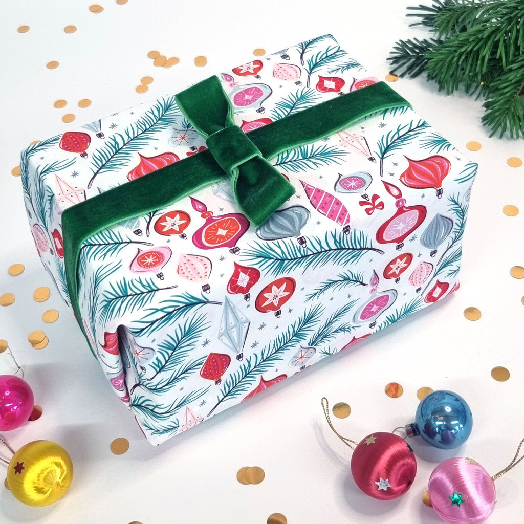 Eco Gift Wrap - Retro Kitsch Bauble Design - 2 Green Monkeys