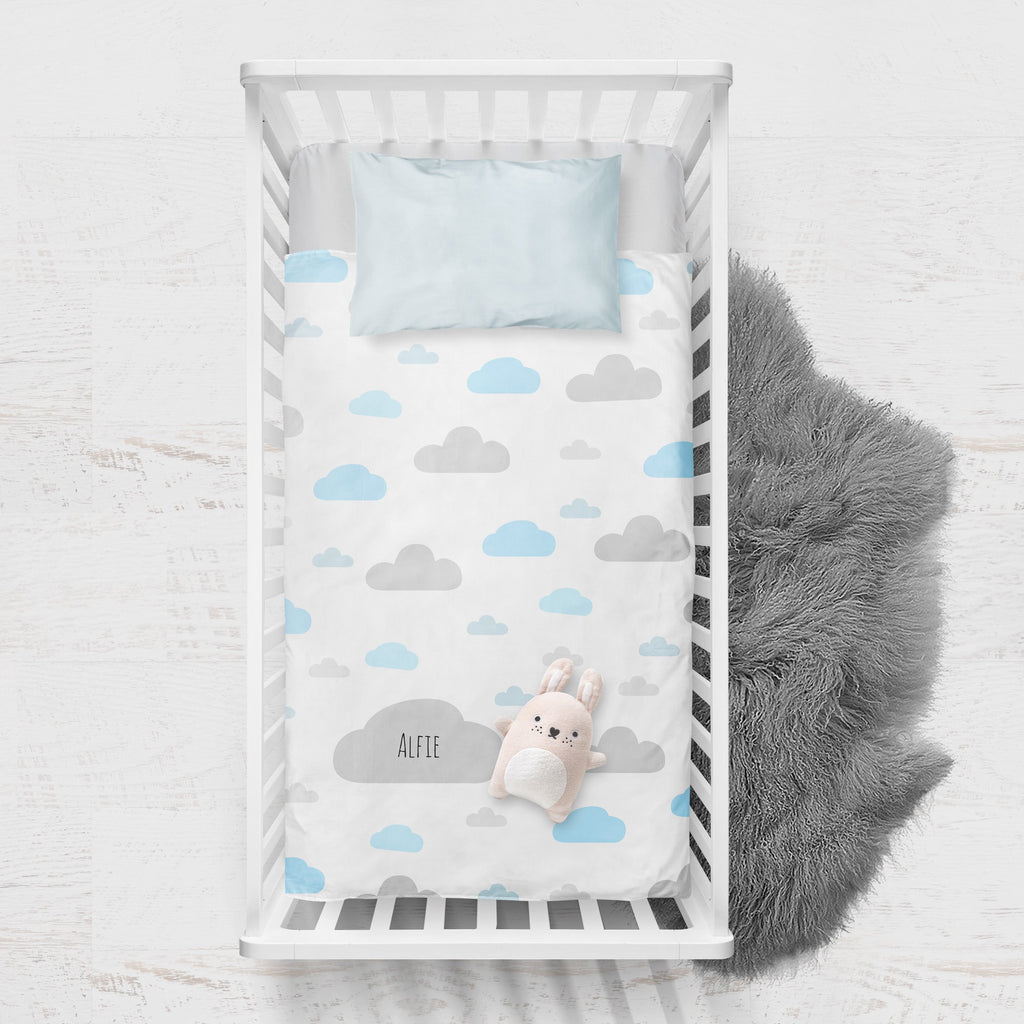 Personalised baby boy quilt blue clouds - 2 Green Monkeys
