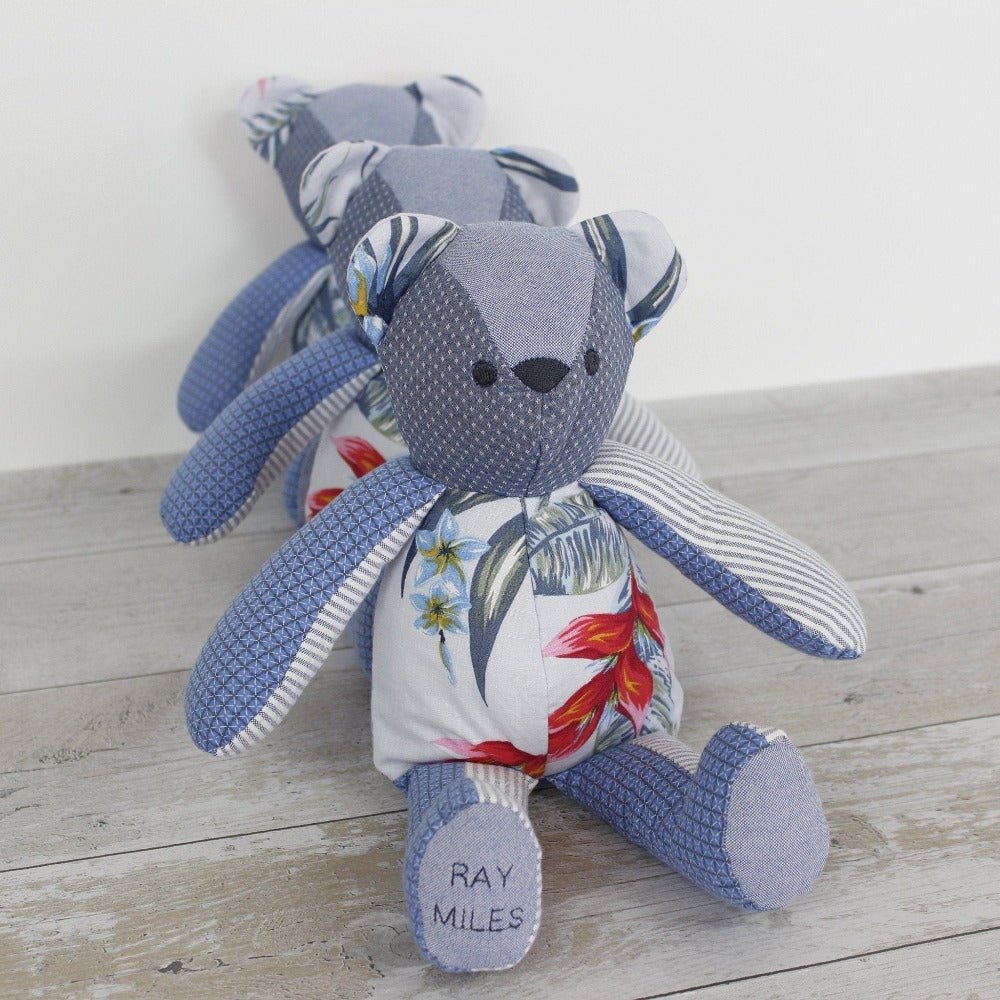 Memory bear keepsake with voicegift voice recorder message - teddy from clothing / shirt - 2 Green Monkeys