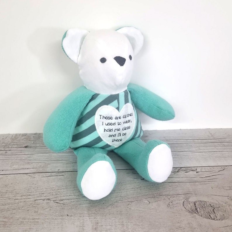 Memory bear keepsake with voicegift voice recorder message - teddy from clothing / shirt - 2 Green Monkeys