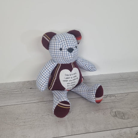 Memory bear keepsake with voicegift voice recorder message - teddy from clothing / shirt - 2 Green Monkeys