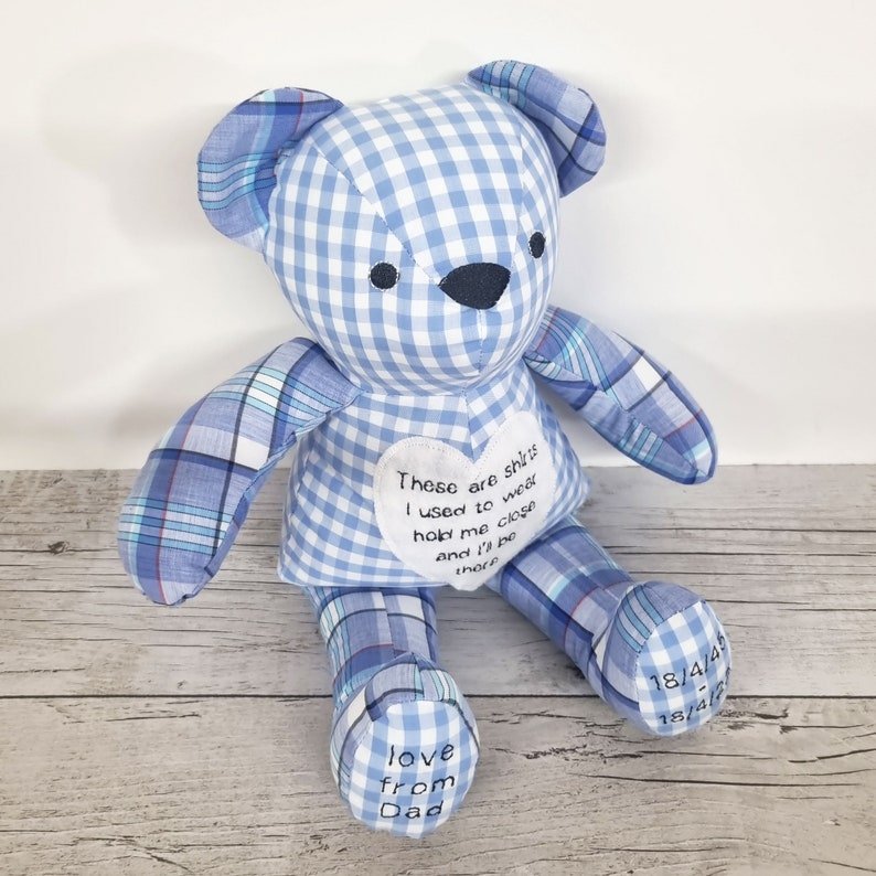 Memory bear keepsake with voicegift voice recorder message - teddy from clothing / shirt - 2 Green Monkeys