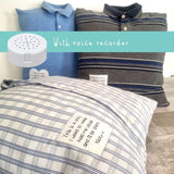 Memory keepsake cushion with voicegift voice recorder message / pillow - made from clothing - 2 Green Monkeys