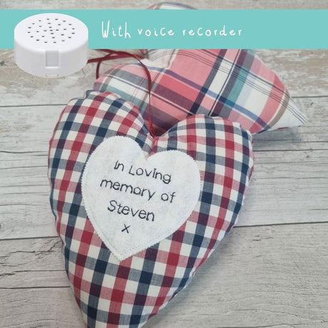 Memory keepsake heart with voicegift voice recorder message - made from loved ones clothing / shirt - 2 Green Monkeys