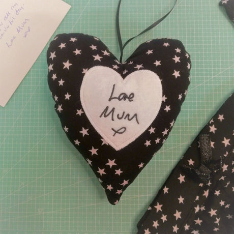 Memory keepsake heart with voicegift voice recorder message - made from loved ones clothing / shirt - 2 Green Monkeys