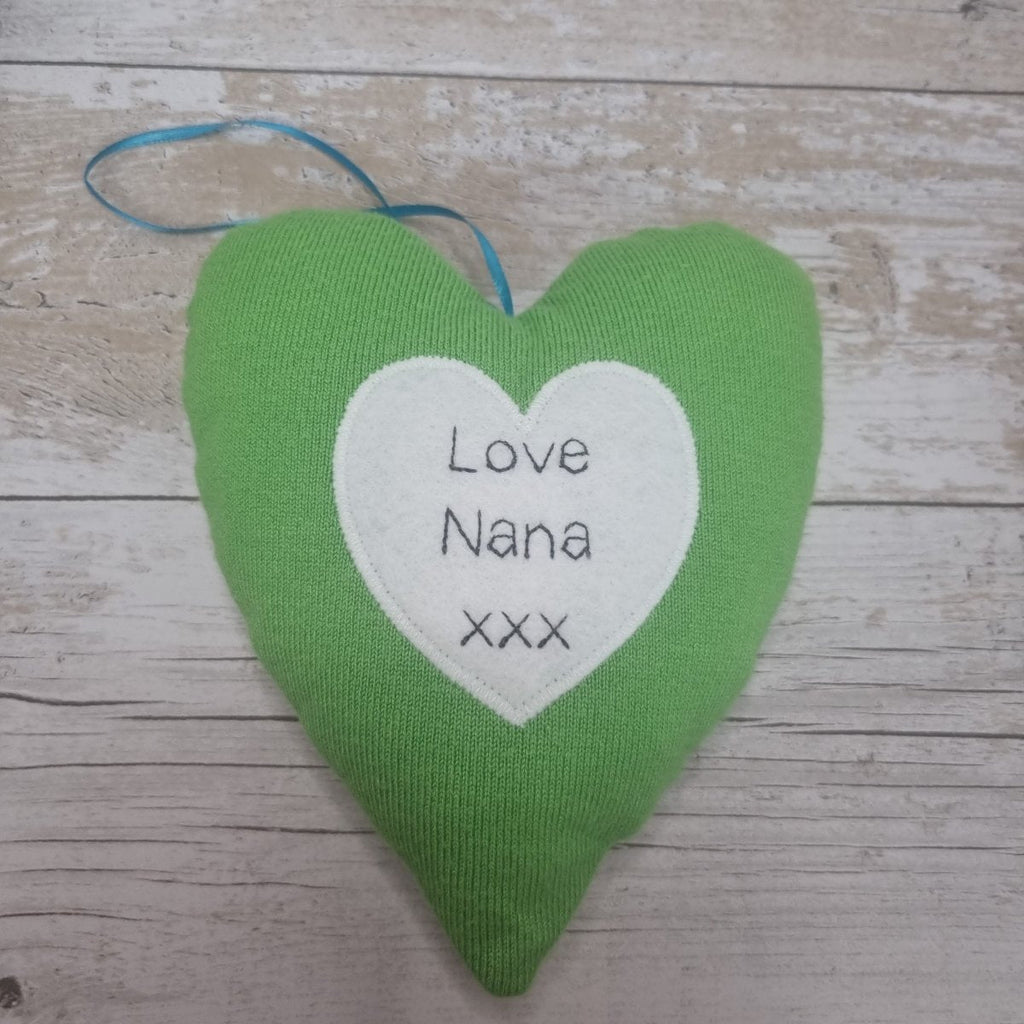Memory keepsake heart with voicegift voice recorder message - made from loved ones clothing / shirt - 2 Green Monkeys