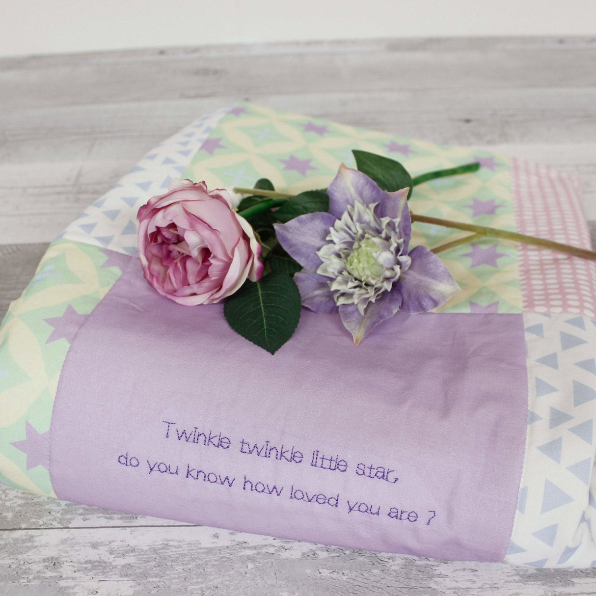 Personalised Embroidered Message Quilt - 2 Green Monkeys