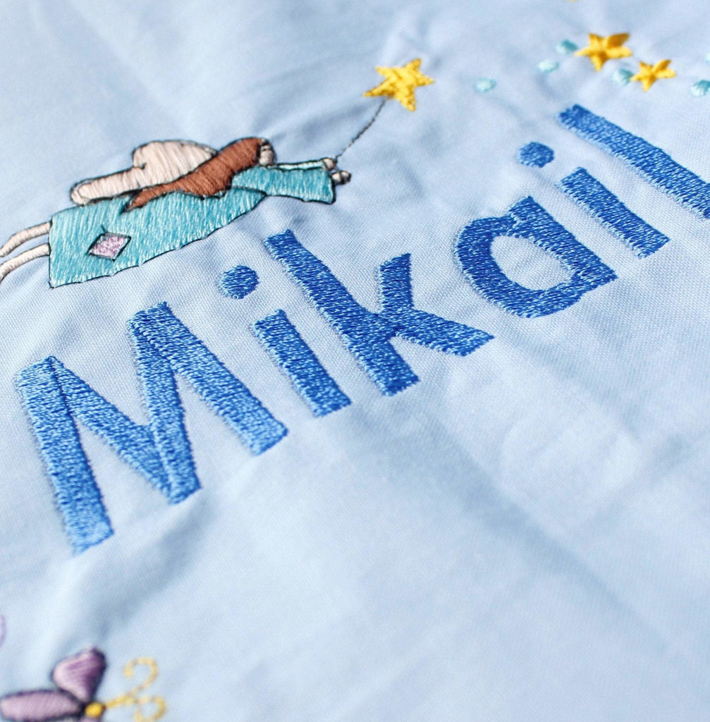 Personalised embroidered quilt - blue fairy design - 2 Green Monkeys