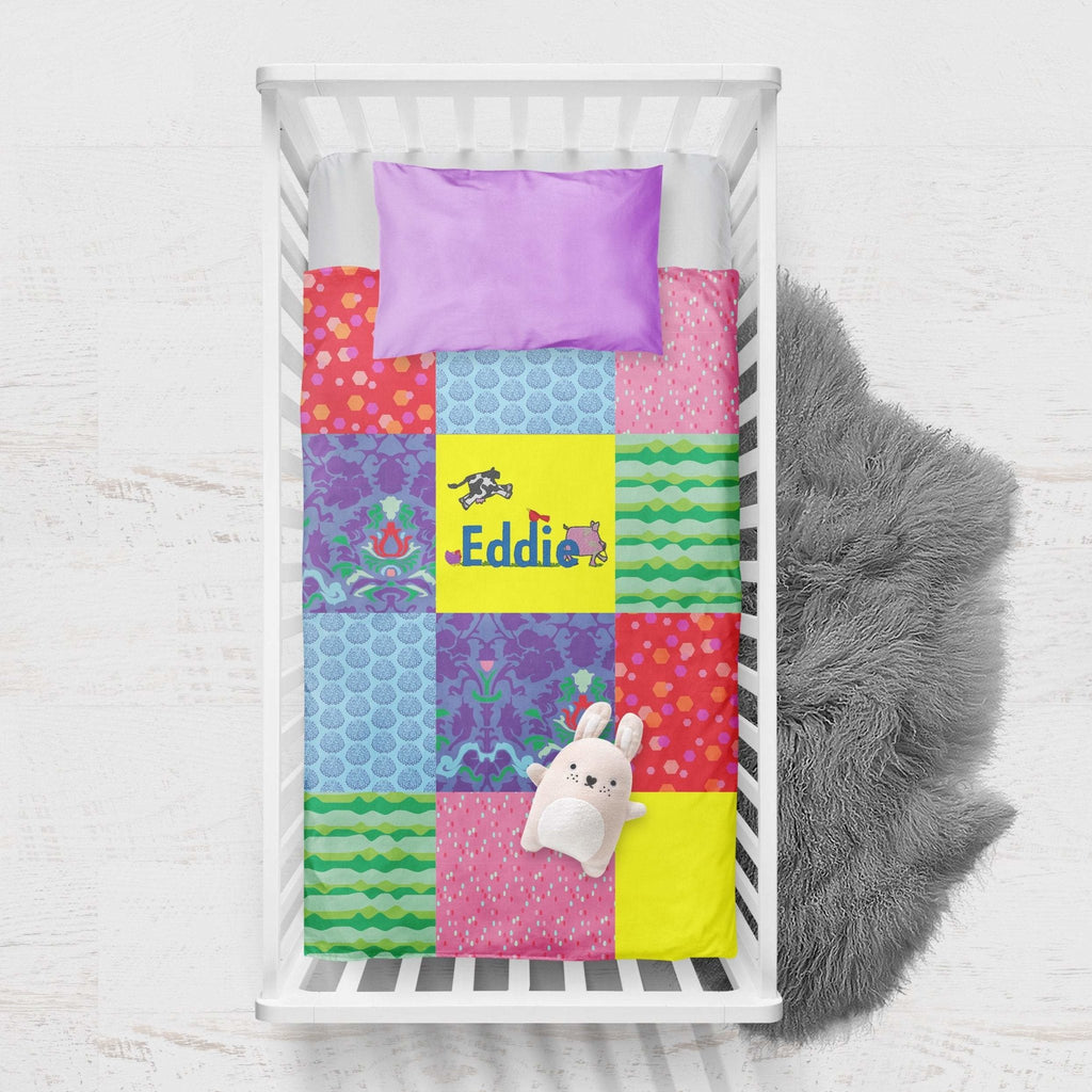 Personalised embroidered quilt - bright farm design - 2 Green Monkeys