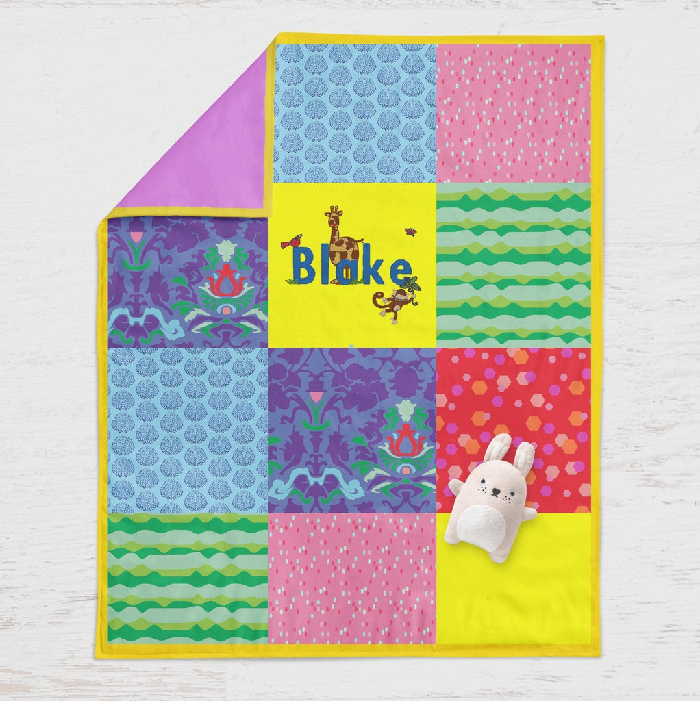 Personalised embroidered quilt - bright zoo design - 2 Green Monkeys