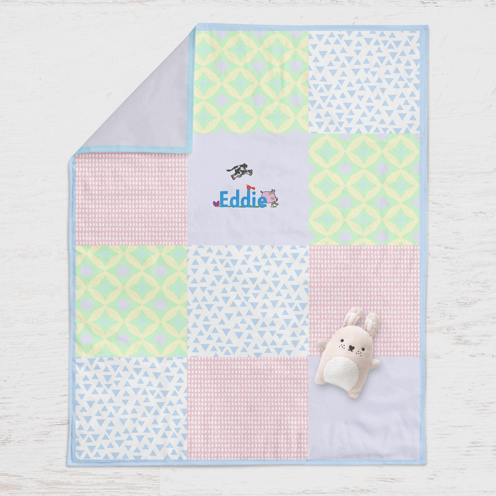Personalised embroidered quilt - pastel farm design - 2 Green Monkeys