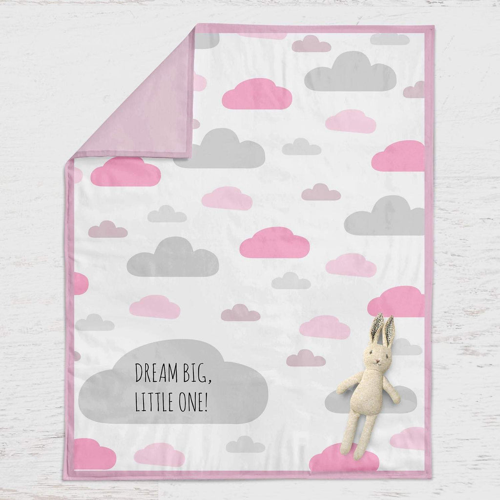 Personalised embroidered quilt - pink cloud design - 2 Green Monkeys