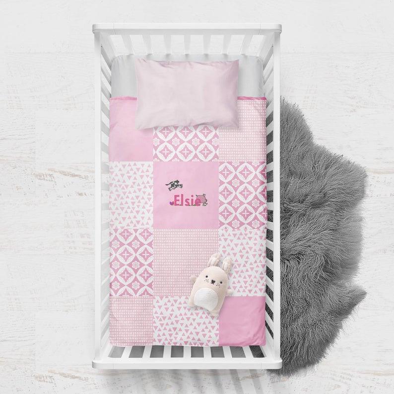 Personalised embroidered quilt - pink farm design - 2 Green Monkeys
