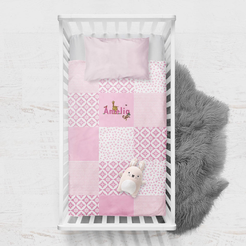 Personalised embroidered quilt - pink zoo design - 2 Green Monkeys