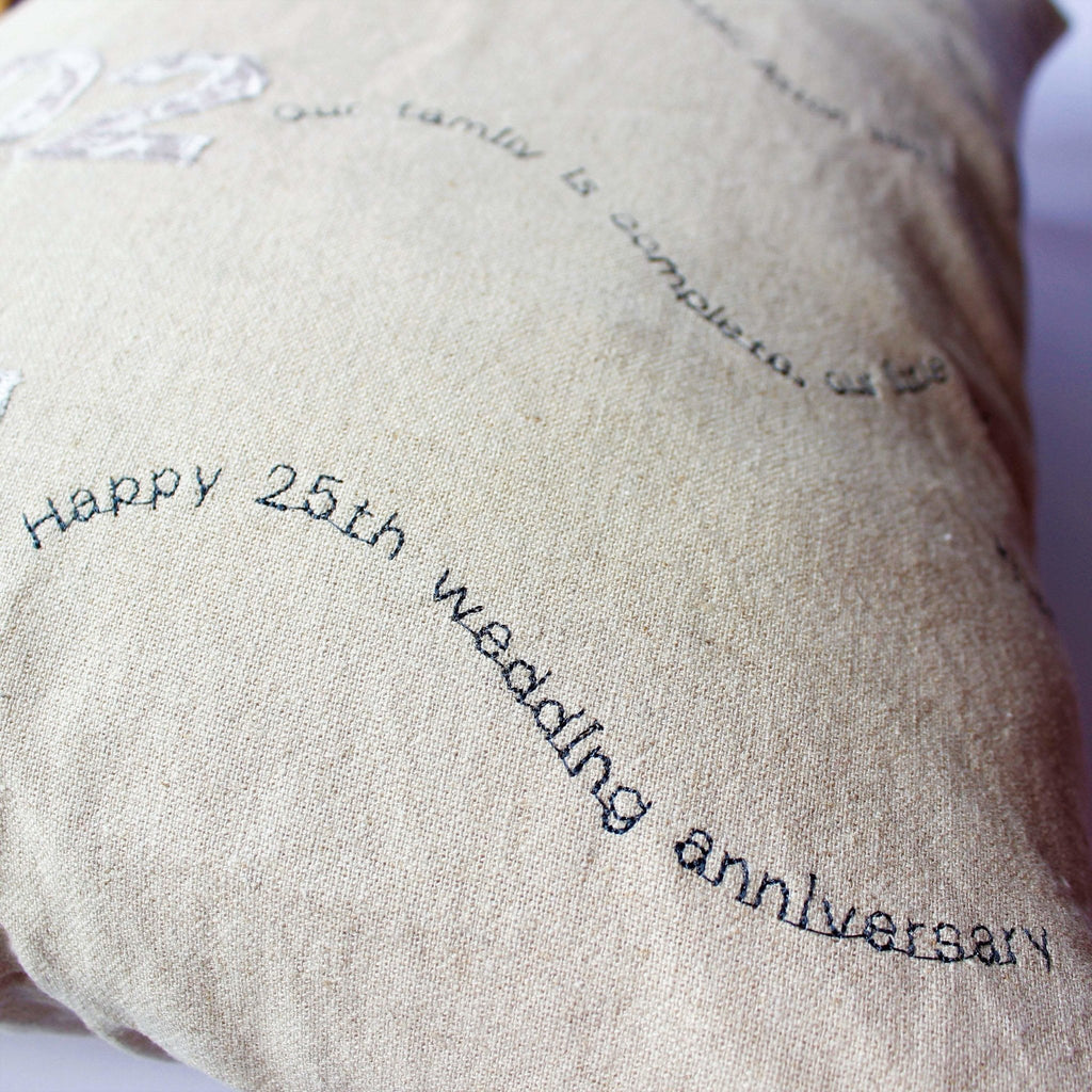 Silver Wedding Anniversary Gift Cushion - Personalised 25th - 2 Green Monkeys